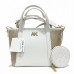 Anne Klein Midi Straw Satchel White