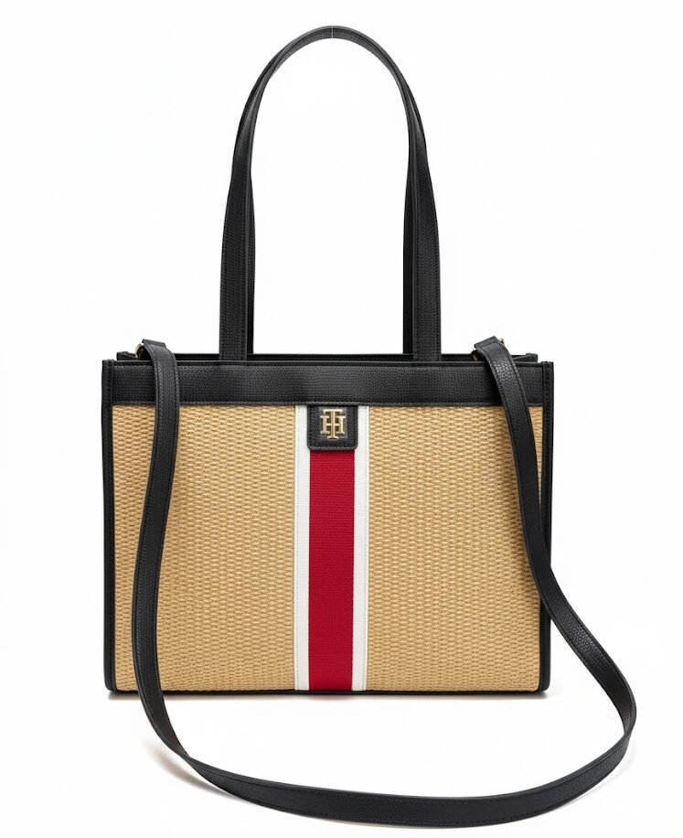 Tommy Hilfiger 2Way Tote Bag Rattan Style Blue clean bg Tommy Hilfiger 2Way Tote Bag Rattan Style Blue - Image 1