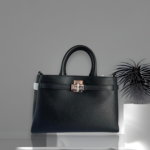 DKNY Onya Satchel Black Pebbled Leather  with Silver-tone Hardware