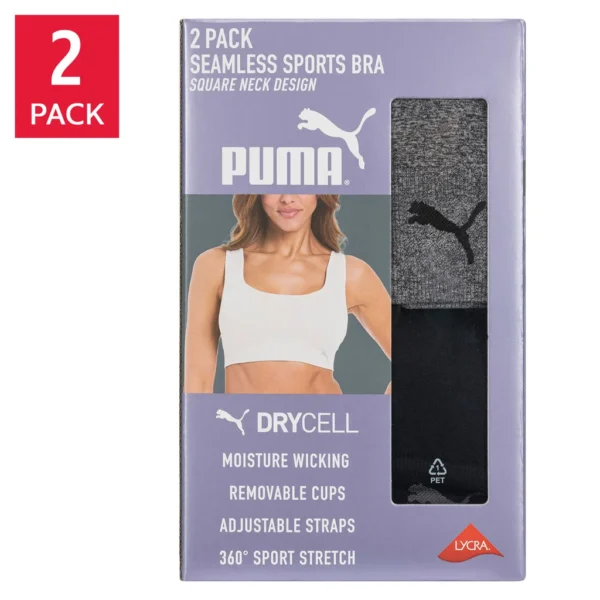 PUMA Women's Seamless Sports Bra, 2-pack