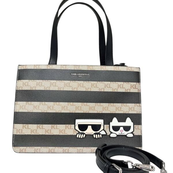 Karl Lagerfeld Paris Iconic Choupette Monogram Booktote-Beige/Black