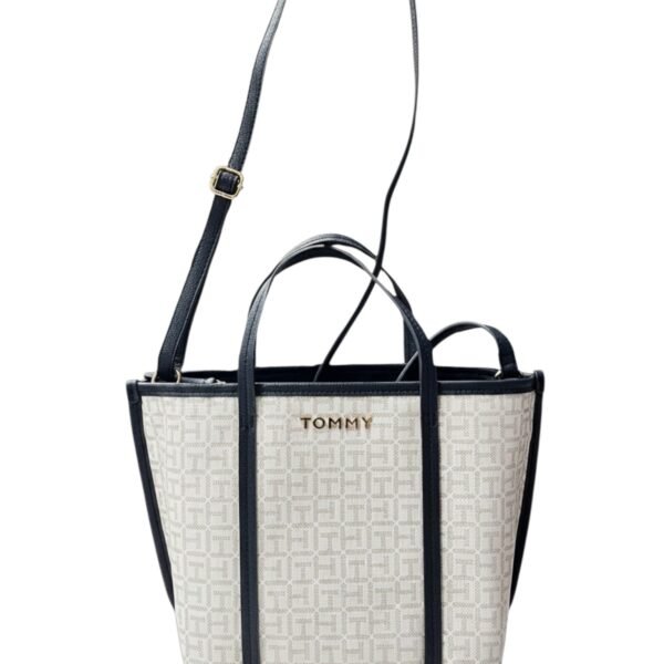 Tommy Hilfiger 2-WAY LEATHER MONOGRAM BAG-NAVY BLUE