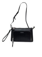 Calvin Klein Black Monogram-Detail Crossbody Bag with Convertible Wrist Strap