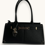 Guess Satchel Black Leather With Gold Tone Hardware