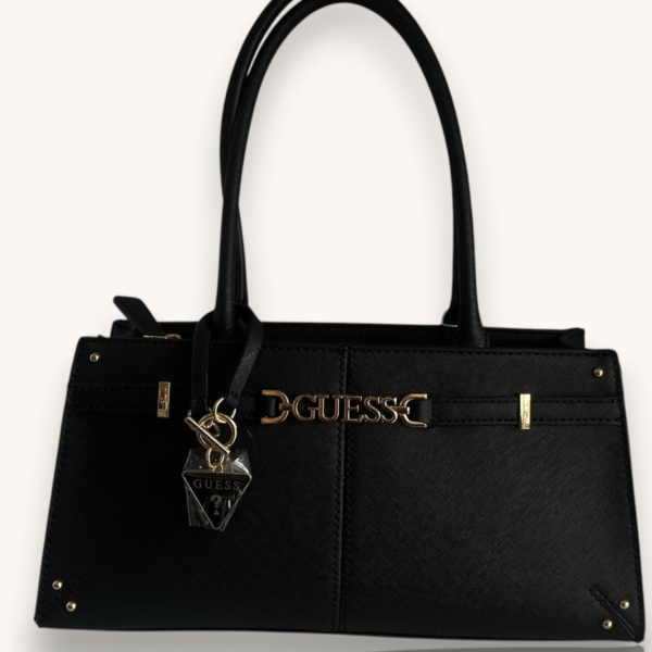 Guess Satchel Black Leather With Gold Tone Hardware