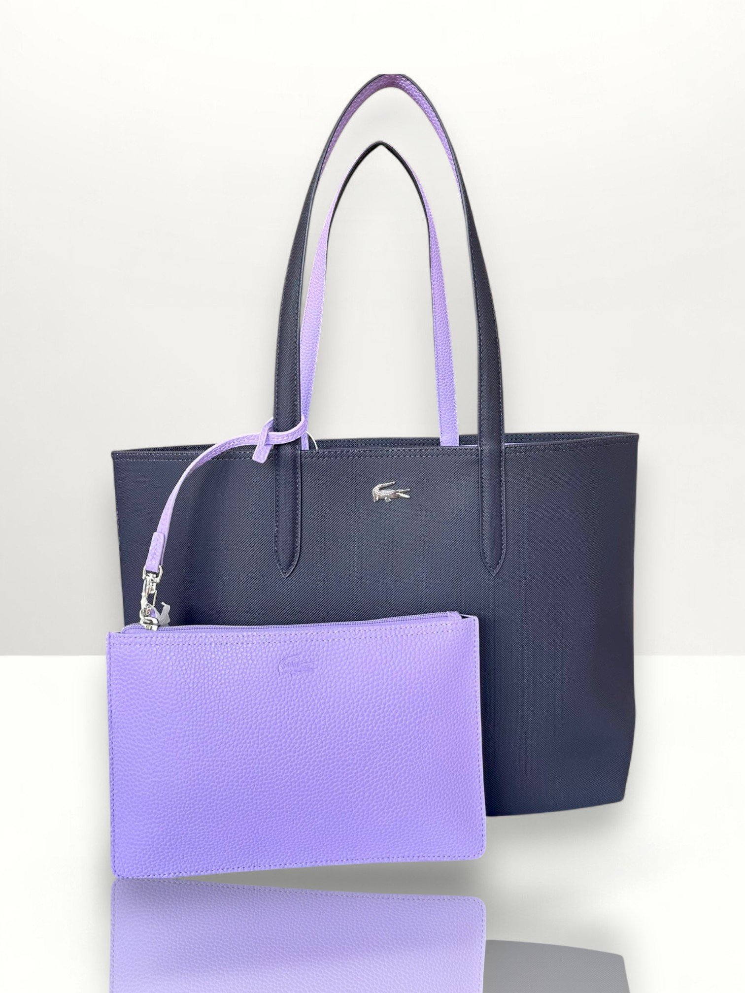 Lacoste Reversible Tote Bag with Pouch Bicolor Navy and Purple