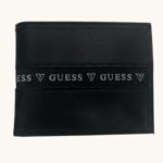 Guess Men's Wallet Bifold Leather Black With Nylon Printed Logo