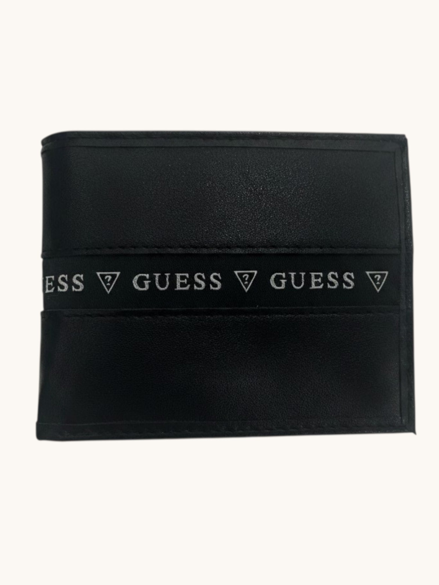 Guess Men's Wallet Bifold Leather Black With Nylon Printed Logo