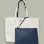 Lacoste Reversible Bicolor Tote Bag White and Navy Blue with a Removable Pouch.