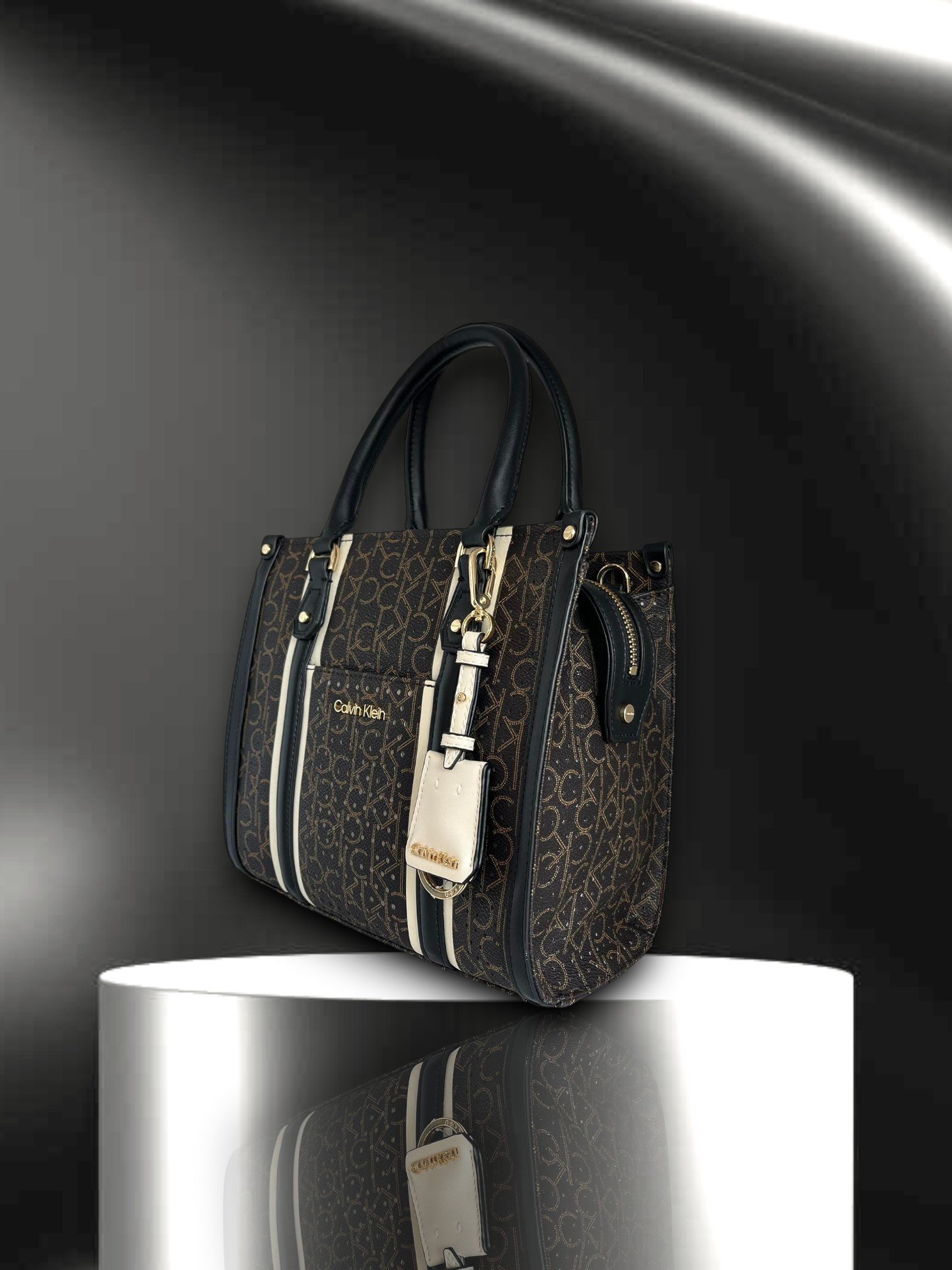 Calvin Klein Booktote 2way Bag Brown Leather Printed Logo - Image 2