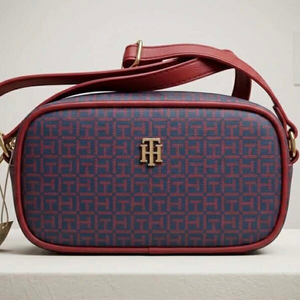 Tommy Hilfiger Camera Bag Red Leather Printed TH