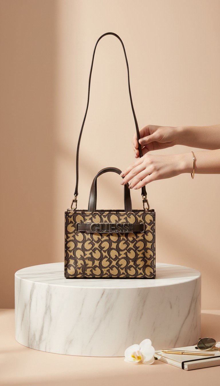 GUESS Finneas Mini Crossbody Top-Handle Bag – Brown Monogram - Image 4