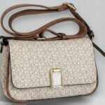 Calvin Klein Crossbody Flap Bag Leather Vanilla & Caramel Logo