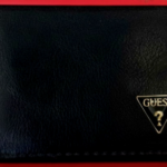 Guess Men's Wallet Bifold Leather Black With Metal Triangle Logo