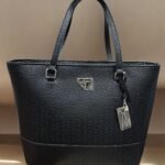 Guess Black Embossed Tote bag with Silver Bag Charm